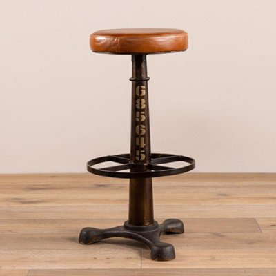 Singer Bar Stool Tan Genuine Leather 66cm Counter Height Backless Round ...