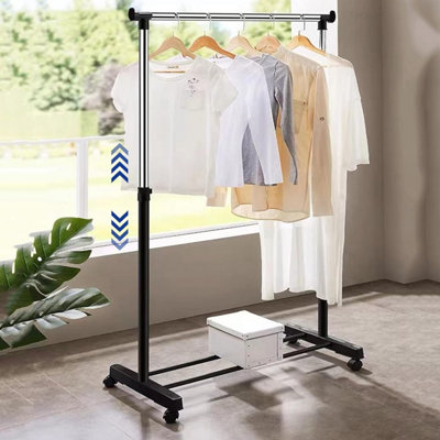 Single Adjustable Coat Garment Hanging Rail Rack