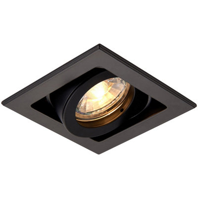 Single Adjustable Recessed Boxed Downlight - 50W GU10 Reflector - Matt Black