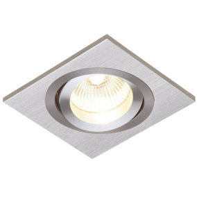 SINGLE Adjustable Tilt Slim Square Ceiling Spotlight Brushed Silver GU10 Lamp
