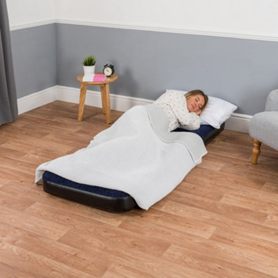 Single Air Bed Inflatable Airbed Flocked Camping Guest Mattress Comfort Quest