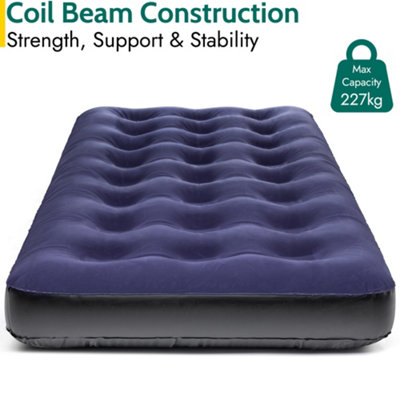 Single Air Bed Inflatable Airbed Flocked Camping Guest Mattress Comfort Quest
