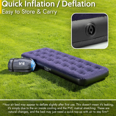 Single Air Bed Inflatable Airbed Flocked Camping Guest Mattress Comfort Quest