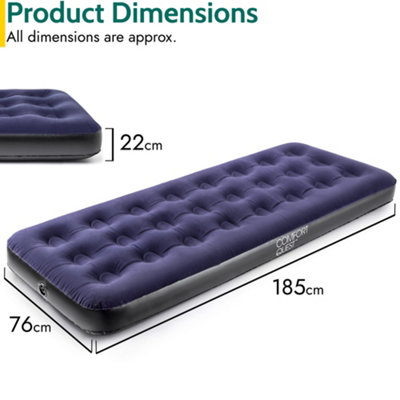 Single Air Bed Inflatable Airbed Flocked Camping Guest Mattress Comfort Quest
