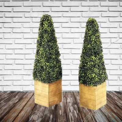 Single Artificial 3ft Pyramid Cone Tree Indoor Outdoor Wall Door Decoration Potted Boxwood Plant Topiary Ornamental Trees 90cm