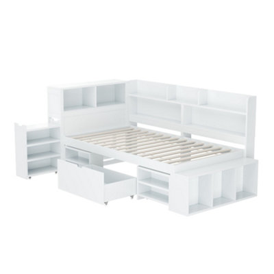 Single Bed 3ft 90x190 cm Multifunctional with Drawers Bookcase Storage ...