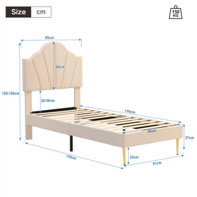 Single Bed-3ft, Shell-like Bed with Golden Iron Legs, Height-adjustable ...