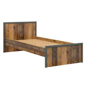 Single Bed Euro 90cm Frame + Wood Slats Dark Grey Rustic Oak Pine Effect Weston