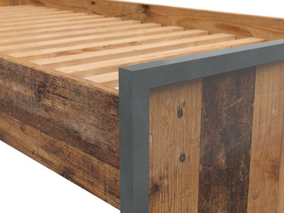 Single Bed Euro 90cm Frame + Wood Slats Dark Grey Rustic Oak Pine Effect Weston