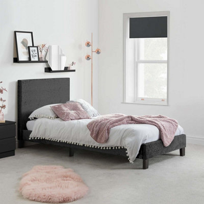 Single Bed Frame & Mattress Black Velvet Fabric Birlea Sleepsoul Paris 3FT