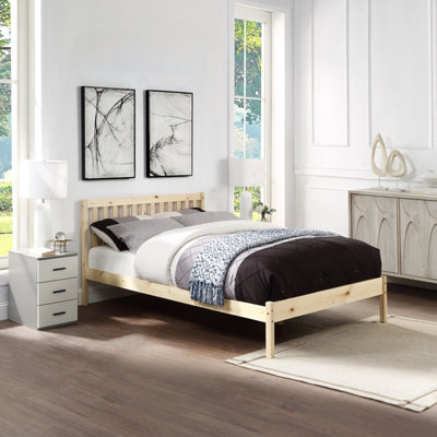 Single Bed Frame Pine 3ft Solid Wooden Bed With Pocket Sprung Mattress