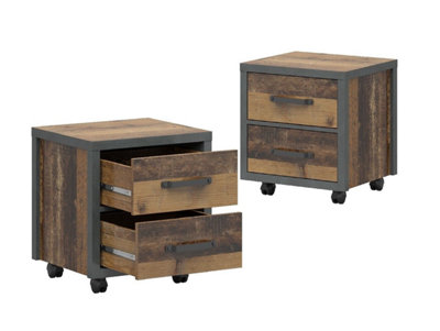 Single Bed + Storage Drawer + Bedside Cabinet Grey Rustic Oak Pine Effect Weston