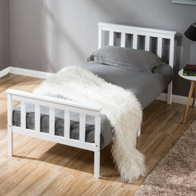 Single Bed White 3ft Solid Pine Wooden Bed Frame for Adults, Kids 190 x 90 cm (3FT)
