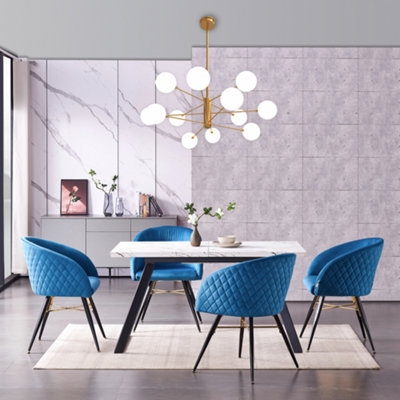 Single Blue Vittorio Velvet Dining Chairs Upholstered Chairs for Dining Room Armchair