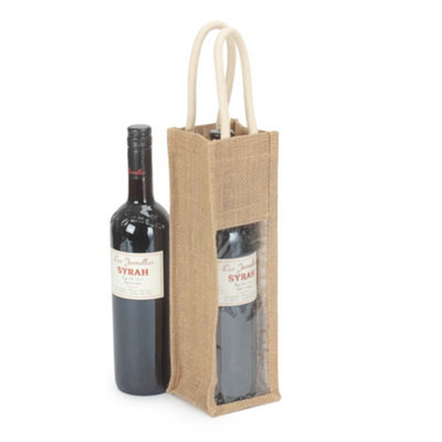Single Bottle Jute Carrying Bag with String Handles