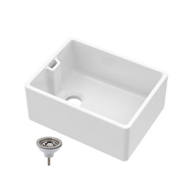 Single Bowl Fireclay Belfast Kitchen Sink & Basket Strainer Waste , 595mm