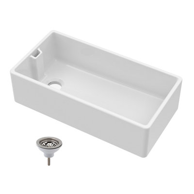 Single Bowl Fireclay Belfast Kitchen Sink & Basket Strainer Waste, 895mm