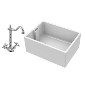 Single Bowl Fireclay Belfast Sink with French Classic Mono Sink Mixer Tap - Balterley