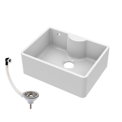 Single Bowl Fireclay Butler Kitchen Sink, Ledge, Overflow, Waste, 595x450x220mm