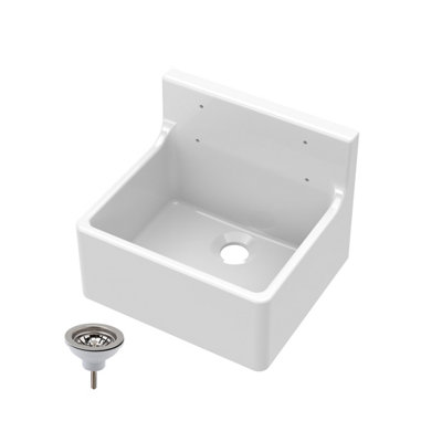 Single Bowl Fireclay Cleaner Sink with Grid - 455mm x 362mm x 396mm & Compatible Waste - Chrome - Balterley