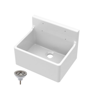 Single Bowl Fireclay Cleaner Sink with Grid - 515mm x 382mm x 393mm & Compatible Waste - Chrome - Balterley