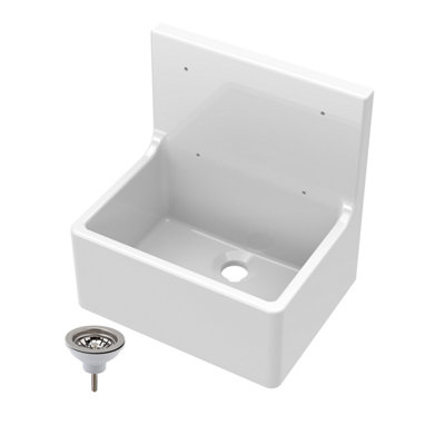 Single Bowl Fireclay Cleaner Sink with Grid - 515mm x 535mm x 393mm & Compatible Waste - Chrome - Balterley