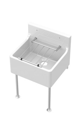 Single Bowl Fireclay Cleaner Sink with Grill & Legs, 455mm x 362mm x 396mm - White/Chrome - Balterley