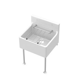 Single Bowl Fireclay Cleaner Sink with Grill & Legs, 455mm x 362mm x 396mm - White/Chrome - Balterley