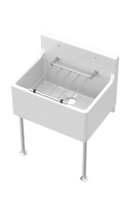 Single Bowl Fireclay Cleaner Sink with Grill & Legs, 515mm x 382mm x 393mm - White/Chrome - Balterley