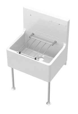 Single Bowl Fireclay Cleaner Sink with Grill & Legs, 515mm x 535mm x 393mm - White/Chrome - Balterley