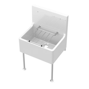 Single Bowl Fireclay Cleaner Sink with Grill & Legs, 515mm x 535mm x 393mm - White/Chrome - Balterley