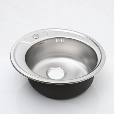 Single Bowl Round Modern Catering Inset Stainless Steel Kitchen Sink with Drainer Dia 490mm