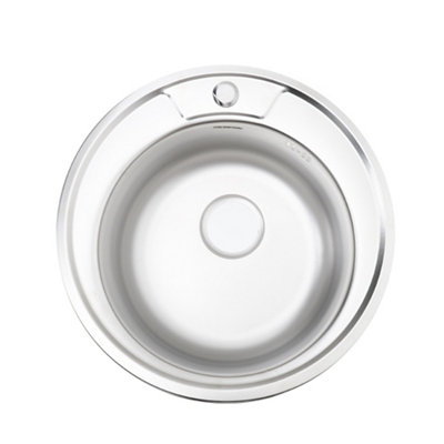 Single Bowl Round Modern Catering Inset Stainless Steel Kitchen Sink with Drainer Dia 490mm