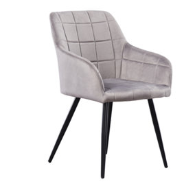 Single Camden Velvet Dining Chair Upholstered Dining Room Chairs Light Grey