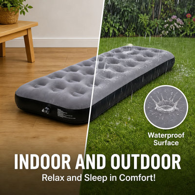 Single Camping Air Bed Flocked Inflatable Mattress Grey