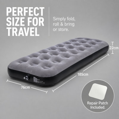 Single Camping Air Bed Flocked Inflatable Mattress Grey