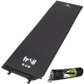 Single Camping Mat Self Inflating Inflatable Camp Roll Mattress With Bag Black Trail