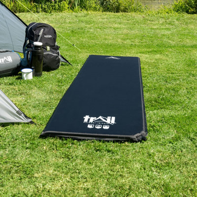 Single Camping Mat Self Inflating Inflatable Camp Roll Mattress With Bag Black Trail - 7