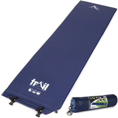 Single Camping Mat Self Inflating Inflatable Camp Roll Mattress With Bag Blue Trail