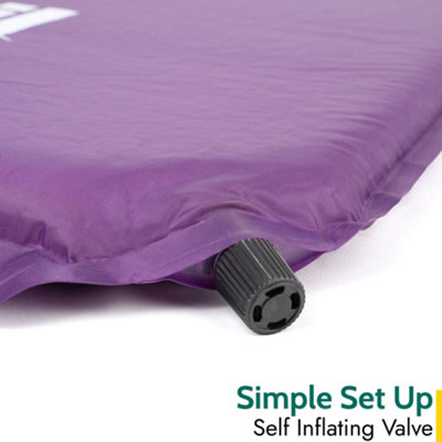 Single Camping Mat Self Inflating Inflatable Camp Roll Mattress With Bag Purple Trail