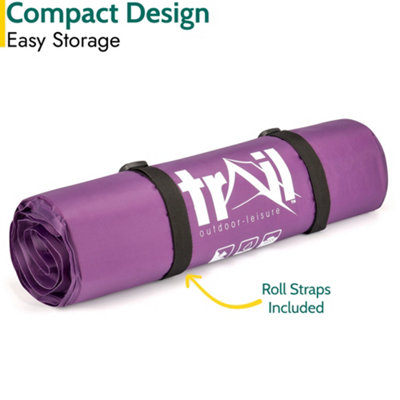 Single Camping Mat Self Inflating Inflatable Camp Roll Mattress With Bag Purple Trail