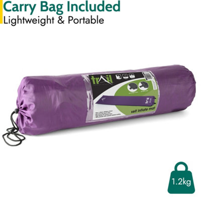 Single Camping Mat Self Inflating Inflatable Camp Roll Mattress With Bag Purple Trail