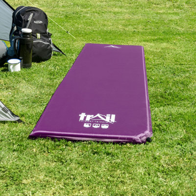 Single Camping Mat Self Inflating Inflatable Camp Roll Mattress With Bag Purple Trail