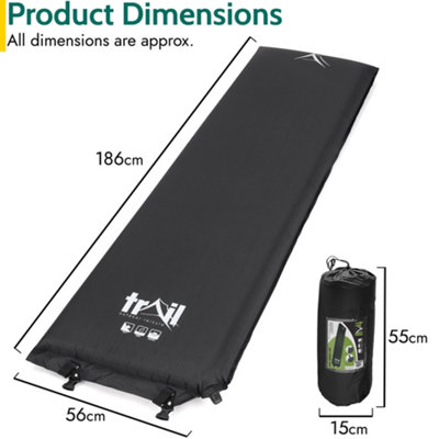 Single Camping Mat Self Inflating Inflatable Roll Mattress Extra Thick 10cm Black Trail - 6