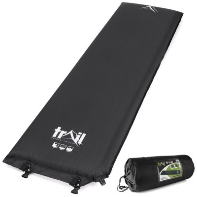 Single Camping Mat Self Inflating Inflatable Roll Mattress Extra Thick 10cm Black Trail