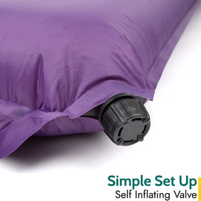 Single Camping Mat Self Inflating Inflatable Roll Mattress Extra Thick 10cm Purple Trail