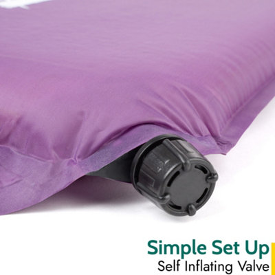 Single Camping Mat Self Inflating Inflatable Roll Mattress Extra Thick 5cm Purple Trail
