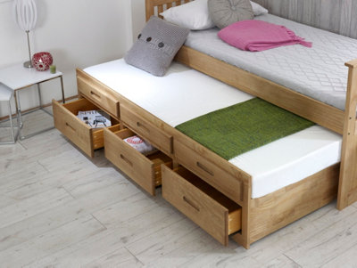 Single Captain Storage Wooden Bed 3FT with 3 storage drawers and a Pull Out Under Bed