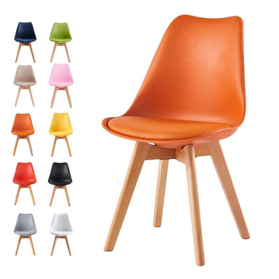 Single Dining Chair with Solid Wooden Legs and Seat Cushion Pad Orange - Eva by MCC