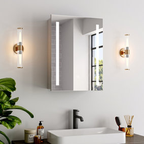 Single Door Bathroom Mirror Cabinets Wall Mounted Medicine Cabinet with LED Lights for Bathroom H 600 mm x W 450 mm